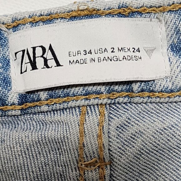 Zara Light Wash Rigid Denim High Rise Ripped Tapered Leg Jeans - Picture 5 of 5